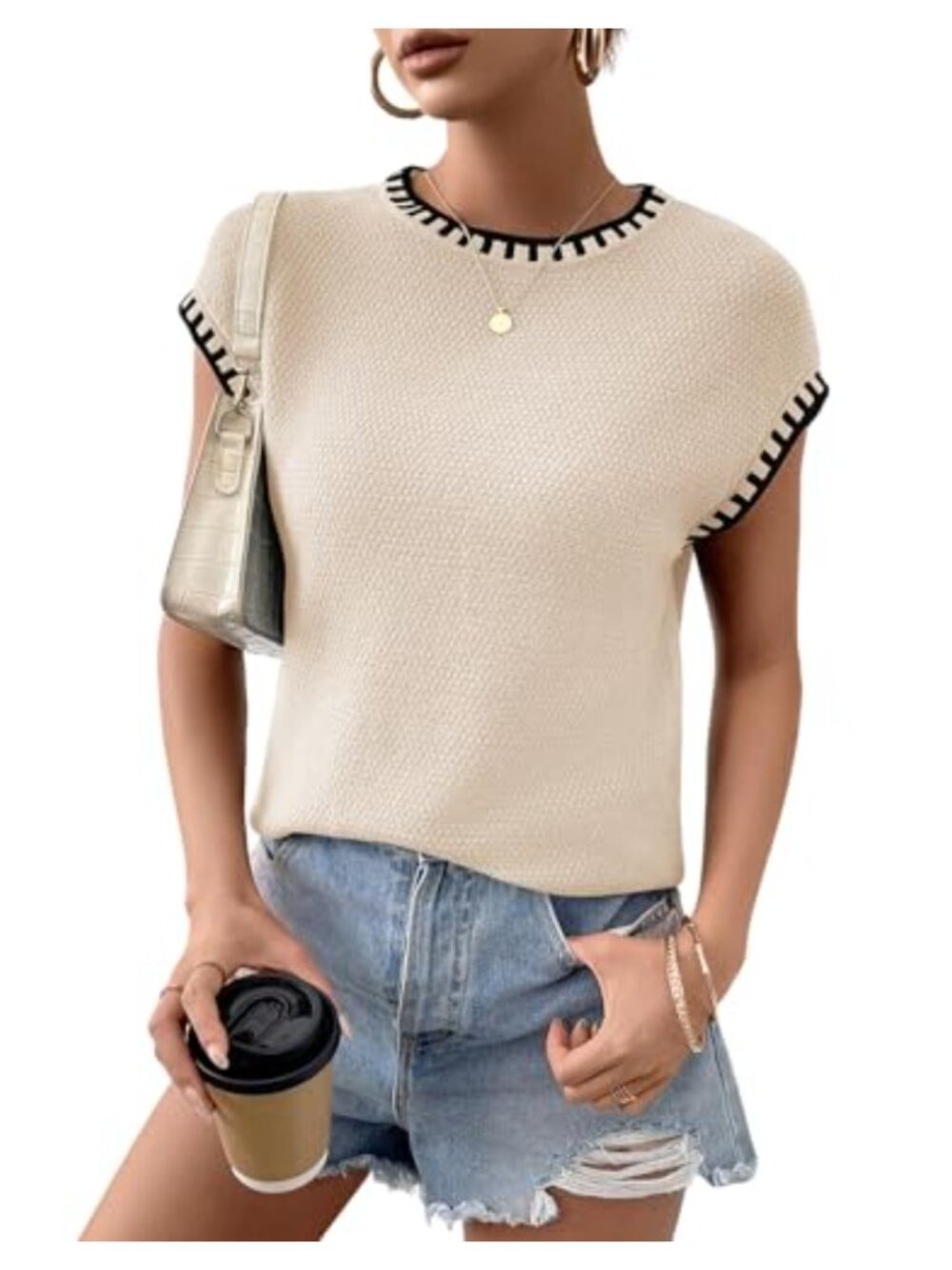 Womens Cap Sleeve Sweater Vest Crewneck Knit Casual Solid Fall Top
